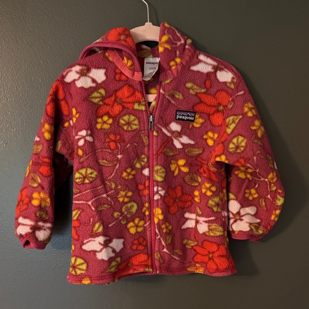 Patagonia Kids Floral Zip-Up Fleece Jacket - Raspberry, Red, Yellow, White